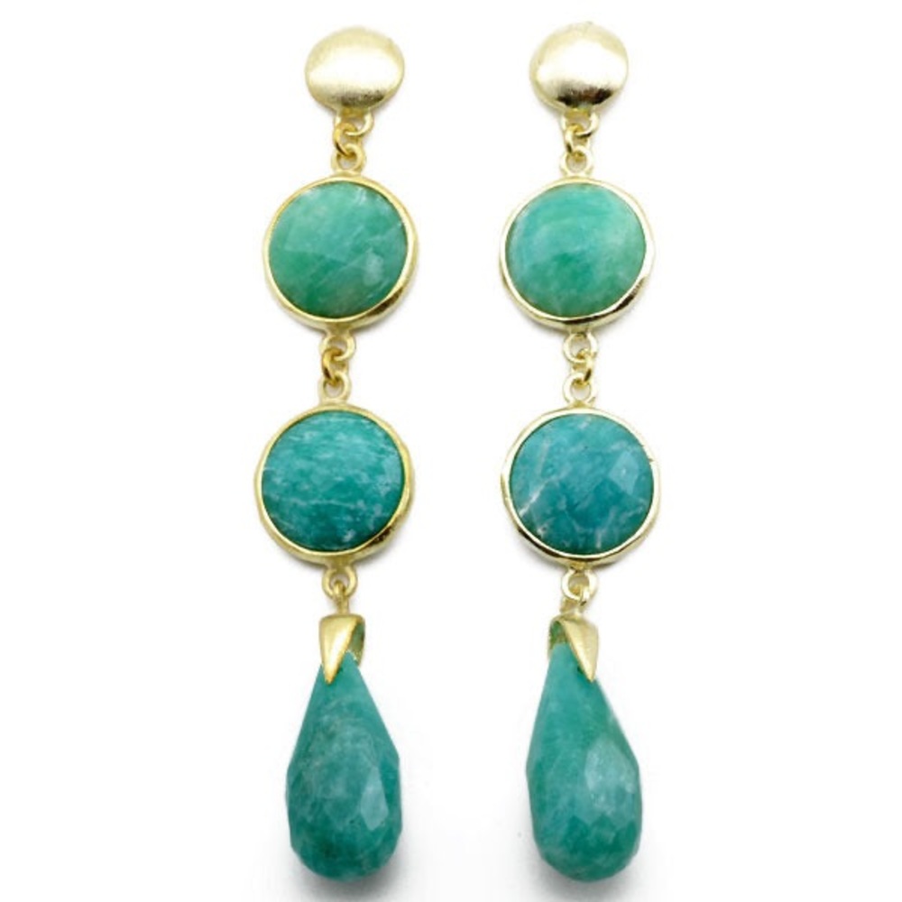New Sheila Fajl turquoise triple stone earrings gold plated $298